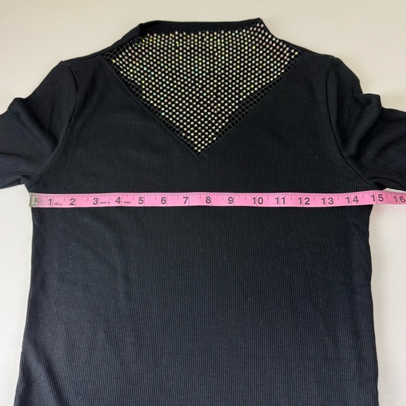 Nikki Lund Shirt Womens Small Black Long Sleeve Tee Stretch Rhinestone NWT - Picture 7 of 9